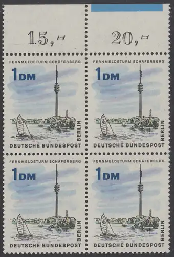 BERLIN 1965 Michel-Nummer 264 postfrisch BLOCK RÄNDER oben - Das neue Berlin: Fernmeldeturm auf dem Schäferberg, Berlin-Wannsee