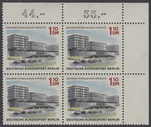 BERLIN 1965 Michel-Nummer 265 postfrisch BLOCK ECKRAND oben rechts - Das neue Berlin: Universitätsklinikum Steglitz