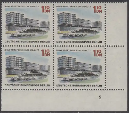 BERLIN 1965 Michel-Nummer 265 postfrisch BLOCK ECKRAND unten rechts (m/ Formnummer) - Das neue Berlin: Universitätsklinikum Steglitz
