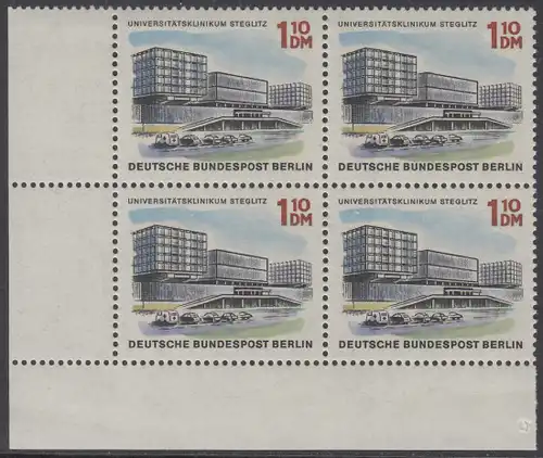 BERLIN 1965 Michel-Nummer 265 postfrisch BLOCK ECKRAND unten links - Das neue Berlin: Universitätsklinikum Steglitz