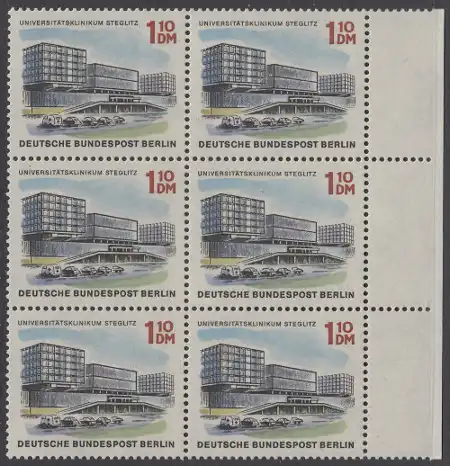 BERLIN 1965 Michel-Nummer 265 postfrisch vert.BLOCK(6) RÄNDER rechts - Das neue Berlin: Universitätsklinikum Steglitz