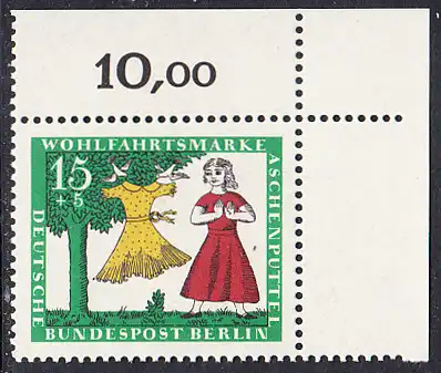 BERLIN 1965 Michel-Nummer 267 postfrisch EINZELMARKE ECKRAND oben rechts - Märchen der Gebrüder Grimm: Aschenputtel