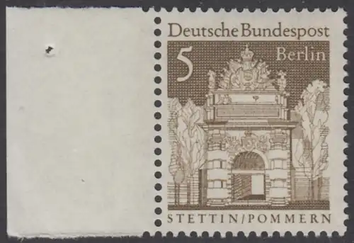 BERLIN 1966 Michel-Nummer 270 postfrisch EINZELMARKE RAND links - Deutsche Bauwerke aus zwölf Jahrhunderten: Berliner Tor, Stettin