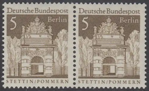 BERLIN 1966 Michel-Nummer 270 postfrisch horiz.PAAR - Deutsche Bauwerke aus zwölf Jahrhunderten: Berliner Tor, Stettin
