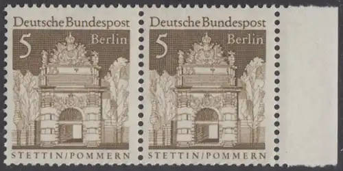 BERLIN 1966 Michel-Nummer 270 postfrisch horiz.PAAR RAND rechts - Deutsche Bauwerke aus zwölf Jahrhunderten: Berliner Tor, Stettin