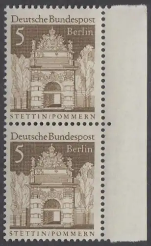 BERLIN 1966 Michel-Nummer 270 postfrisch vert.PAAR RAND rechts - Deutsche Bauwerke aus zwölf Jahrhunderten: Berliner Tor, Stettin