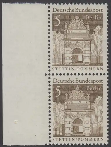 BERLIN 1966 Michel-Nummer 270 postfrisch vert.PAAR RAND links - Deutsche Bauwerke aus zwölf Jahrhunderten: Berliner Tor, Stettin