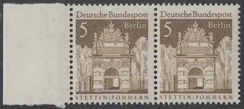 BERLIN 1966 Michel-Nummer 270 postfrisch horiz.PAAR RAND links - Deutsche Bauwerke aus zwölf Jahrhunderten: Berliner Tor, Stettin