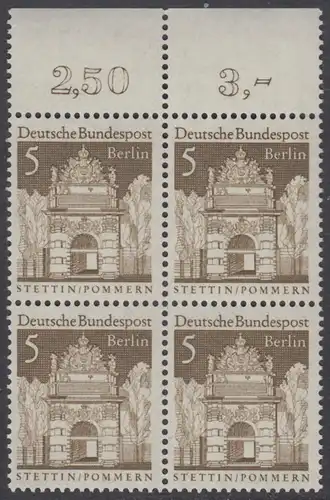 BERLIN 1966 Michel-Nummer 270 postfrisch BLOCK RÄNDER oben (a02) - Deutsche Bauwerke aus zwölf Jahrhunderten: Berliner Tor, Stettin