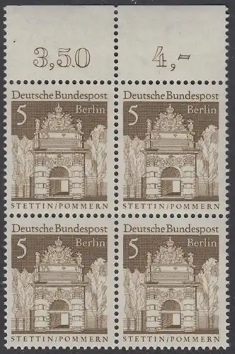 BERLIN 1966 Michel-Nummer 270 postfrisch BLOCK RÄNDER oben (a03) - Deutsche Bauwerke aus zwölf Jahrhunderten: Berliner Tor, Stettin