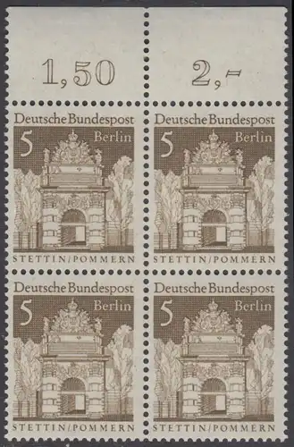 BERLIN 1966 Michel-Nummer 270 postfrisch BLOCK RÄNDER oben (a01) - Deutsche Bauwerke aus zwölf Jahrhunderten: Berliner Tor, Stettin