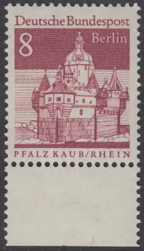 BERLIN 1966 Michel-Nummer 271 postfrisch EINZELMARKE RAND unten - Deutsche Bauwerke aus zwölf Jahrhunderten: Pfalzgrafenstein im Rhein bei Kaub