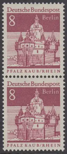 BERLIN 1966 Michel-Nummer 271 postfrisch vert.PAAR - Deutsche Bauwerke aus zwölf Jahrhunderten: Pfalzgrafenstein im Rhein bei Kaub