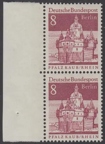 BERLIN 1966 Michel-Nummer 271 postfrisch vert.PAAR RAND links - Deutsche Bauwerke aus zwölf Jahrhunderten: Pfalzgrafenstein im Rhein bei Kaub