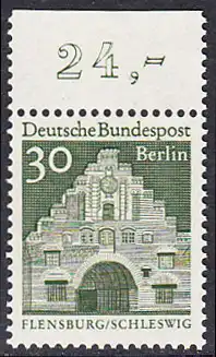 BERLIN 1966 Michel-Nummer 274 postfrisch EINZELMARKE RAND oben (f) - Deutsche Bauwerke aus zwölf Jahrhunderten: Nordertor, Flensburg