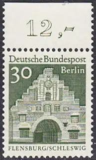 BERLIN 1966 Michel-Nummer 274 postfrisch EINZELMARKE RAND oben (b) - Deutsche Bauwerke aus zwölf Jahrhunderten: Nordertor, Flensburg