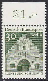 BERLIN 1966 Michel-Nummer 274 postfrisch EINZELMARKE RAND oben (e) - Deutsche Bauwerke aus zwölf Jahrhunderten: Nordertor, Flensburg