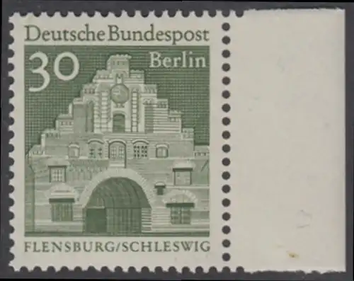 BERLIN 1966 Michel-Nummer 274 postfrisch EINZELMARKE RAND rechts - Deutsche Bauwerke aus zwölf Jahrhunderten: Nordertor, Flensburg