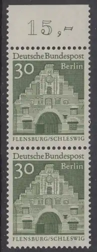 BERLIN 1966 Michel-Nummer 274 postfrisch vert.PAAR RAND oben - Deutsche Bauwerke aus zwölf Jahrhunderten: Nordertor, Flensburg