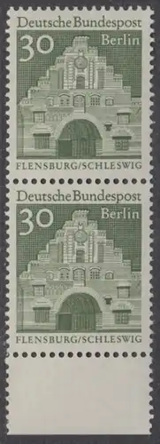 BERLIN 1966 Michel-Nummer 274 postfrisch vert.PAAR RAND unten - Deutsche Bauwerke aus zwölf Jahrhunderten: Nordertor, Flensburg