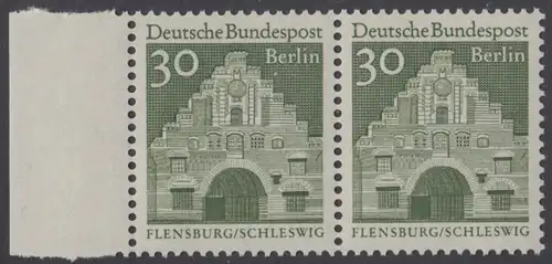 BERLIN 1966 Michel-Nummer 274 postfrisch horiz.PAAR RAND links - Deutsche Bauwerke aus zwölf Jahrhunderten: Nordertor, Flensburg