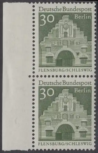 BERLIN 1966 Michel-Nummer 274 postfrisch vert.PAAR RAND links - Deutsche Bauwerke aus zwölf Jahrhunderten: Nordertor, Flensburg