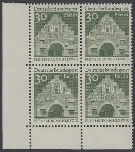 BERLIN 1966 Michel-Nummer 274 postfrisch BLOCK ECKRAND unten links - Deutsche Bauwerke aus zwölf Jahrhunderten: Nordertor, Flensburg