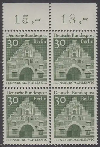 BERLIN 1966 Michel-Nummer 274 postfrisch BLOCK RÄNDER oben (a02) - Deutsche Bauwerke aus zwölf Jahrhunderten: Nordertor, Flensburg