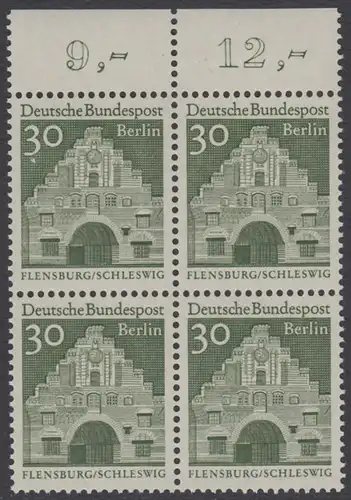 BERLIN 1966 Michel-Nummer 274 postfrisch BLOCK RÄNDER oben (a01) - Deutsche Bauwerke aus zwölf Jahrhunderten: Nordertor, Flensburg
