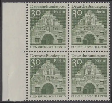 BERLIN 1966 Michel-Nummer 274 postfrisch BLOCK RÄNDER links - Deutsche Bauwerke aus zwölf Jahrhunderten: Nordertor, Flensburg