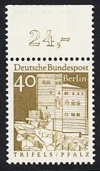 BERLIN 1966 Michel-Nummer 276 postfrisch EINZELMARKE RAND oben (e) - Deutsche Bauwerke aus zwölf Jahrhunderten: Burg Trifels in der Pfalz