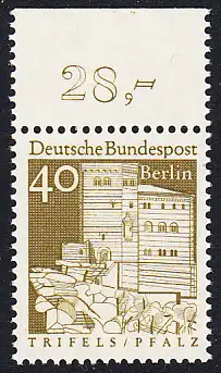 BERLIN 1966 Michel-Nummer 276 postfrisch EINZELMARKE RAND oben (f) - Deutsche Bauwerke aus zwölf Jahrhunderten: Burg Trifels in der Pfalz