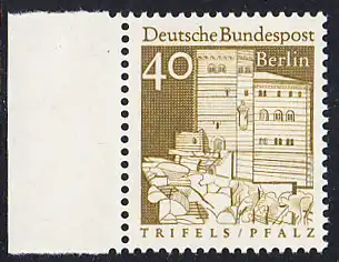BERLIN 1966 Michel-Nummer 276 postfrisch EINZELMARKE RAND links - Deutsche Bauwerke aus zwölf Jahrhunderten: Burg Trifels in der Pfalz