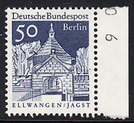 BERLIN 1966 Michel-Nummer 277 postfrisch EINZELMARKE RAND rechts (a) - Deutsche Bauwerke aus zwölf Jahrhunderten: Schlosstor, Ellwangen