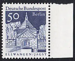 BERLIN 1966 Michel-Nummer 277 postfrisch EINZELMARKE RAND rechts (b) - Deutsche Bauwerke aus zwölf Jahrhunderten: Schlosstor, Ellwangen