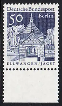 BERLIN 1966 Michel-Nummer 277 postfrisch EINZELMARKE RAND unten - Deutsche Bauwerke aus zwölf Jahrhunderten: Schlosstor, Ellwangen