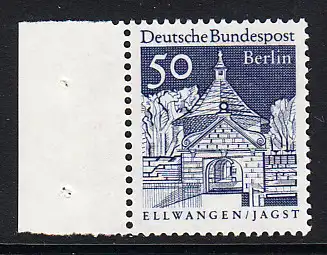 BERLIN 1966 Michel-Nummer 277 postfrisch EINZELMARKE RAND links - Deutsche Bauwerke aus zwölf Jahrhunderten: Schlosstor, Ellwangen