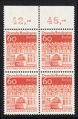 BERLIN 1966 Michel-Nummer 278 postfrisch BLOCK RÄNDER oben - Deutsche Bauwerke aus zwölf Jahrhunderten: Treptower Tor