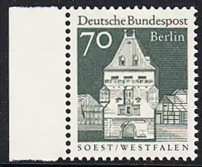 BERLIN 1966 Michel-Nummer 279 postfrisch EINZELMARKE RAND links - Deutsche Bauwerke aus zwölf Jahrhunderten: Osthofentor, Soest