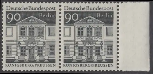 BERLIN 1966 Michel-Nummer 281 postfrisch horiz.PAAR RAND rechts - Deutsche Bauwerke aus zwölf Jahrhunderten: Zschokkesches Damenstift, Königsberg