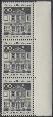 BERLIN 1966 Michel-Nummer 281 postfrisch vert.STRIP(3) RAND rechts - Deutsche Bauwerke aus zwölf Jahrhunderten: Zschokkesches Damenstift, Königsberg