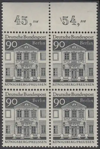 BERLIN 1966 Michel-Nummer 281 postfrisch BLOCK RÄNDER oben (a02) - Deutsche Bauwerke aus zwölf Jahrhunderten: Zschokkesches Damenstift, Königsberg