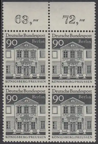 BERLIN 1966 Michel-Nummer 281 postfrisch BLOCK RÄNDER oben (a03) - Deutsche Bauwerke aus zwölf Jahrhunderten: Zschokkesches Damenstift, Königsberg