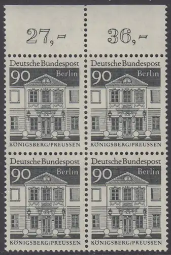 BERLIN 1966 Michel-Nummer 281 postfrisch BLOCK RÄNDER oben (a01) - Deutsche Bauwerke aus zwölf Jahrhunderten: Zschokkesches Damenstift, Königsberg