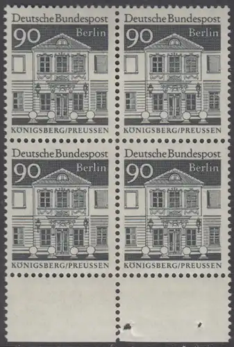 BERLIN 1966 Michel-Nummer 281 postfrisch BLOCK RÄNDER unten - Deutsche Bauwerke aus zwölf Jahrhunderten: Zschokkesches Damenstift, Königsberg