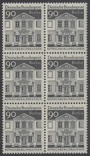BERLIN 1966 Michel-Nummer 281 postfrisch vert.BLOCK(6) - Deutsche Bauwerke aus zwölf Jahrhunderten: Zschokkesches Damenstift, Königsberg