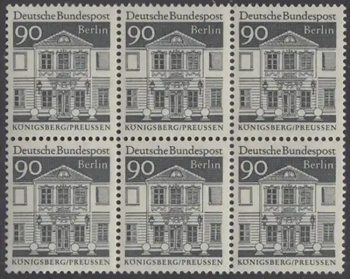 BERLIN 1966 Michel-Nummer 281 postfrisch horiz.BLOCK(6) - Deutsche Bauwerke aus zwölf Jahrhunderten: Zschokkesches Damenstift, Königsberg