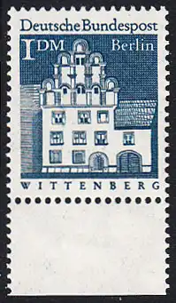 BERLIN 1966 Michel-Nummer 282 postfrisch EINZELMARKE Rand unten - Deutsche Bauwerke aus zwölf Jahrhunderten: Melanchthonhaus, Wittenberg
