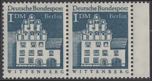 BERLIN 1966 Michel-Nummer 282 postfrisch horiz.PAAR RAND rechts - Deutsche Bauwerke aus zwölf Jahrhunderten: Melanchthonhaus, Wittenberg