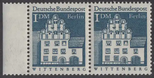 BERLIN 1966 Michel-Nummer 282 postfrisch horiz.PAAR RAND links - Deutsche Bauwerke aus zwölf Jahrhunderten: Melanchthonhaus, Wittenberg